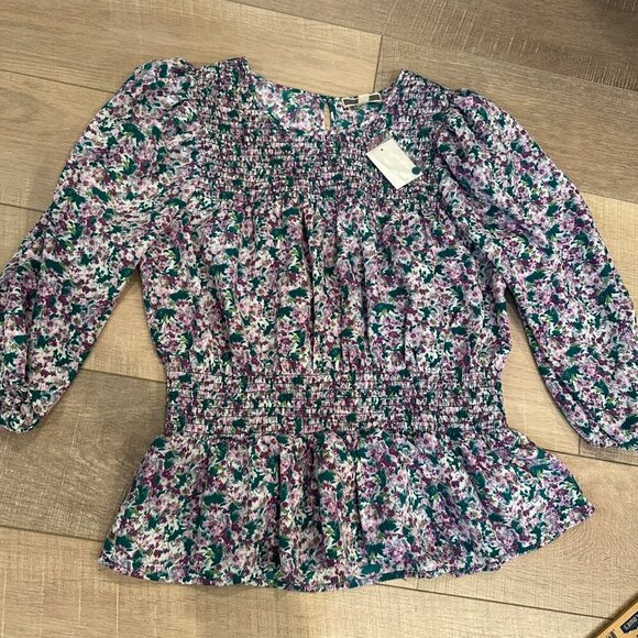 PLEIONE WOMENS MEDIUM FLORAL PURPLE BLOUSE NEW WITH TAG - Picture 1 of 10